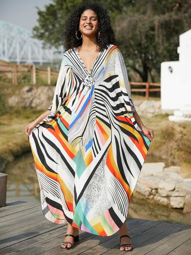 KEYLORTING Women's Plus Size Kaftan Dress – Plus Size Maxi Dress Moo Moos Beach Cover Up,Bathing Suit Cover-Up Loungewear - Image 2